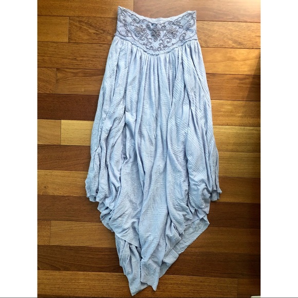 Free People Dresses & Skirts - Free People Light Blue Embroidered Boho Handkerchief Skirt